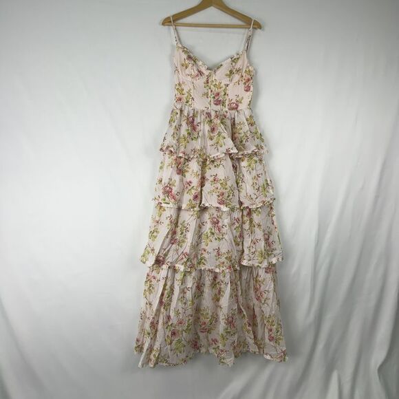 V. Chapman Dresses & Skirts - V. Chapman Cream Floral Tiered Maxi Dress with Pink and Green Accents